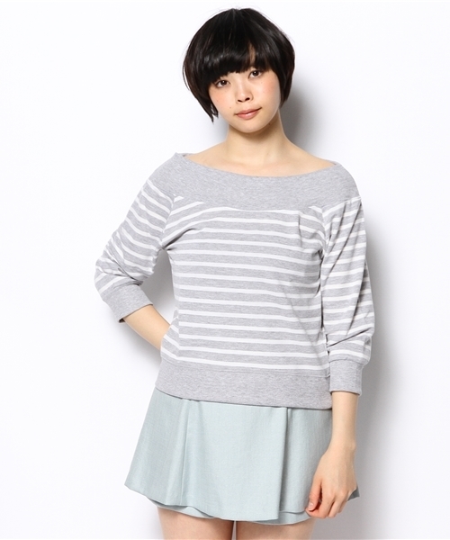 WEGO（ウィゴー）の「WEGO/オフショルダー7分袖スウェット（スウェット・レディース・ネイビー/オフホワイト/ホワイト系その他/杢グレー・FREE）」の4枚目の写真