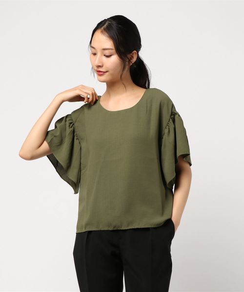 KOBE LETTUCE（コウベレタス）の「[スキッパー/ノースリーブ/袖フリル]リネンタッチ3typeブラウス（シャツ/ブラウス・レディース・カーキ/パープル系その他/オレンジ系その他2/オフホワイト/ブルー系その他/パープル系その他2/ラベンダー/ホワイト系その他2/ネイビー/グリーン系その他/ブルー系その他2/オレンジ/オレンジ系その他/ベージュ/ベージュ系その他/グリーン系その他2/ブラック/ブラック系その他/ベージュ系その他2/ホワイト系その他/ブラック系その他2/ブラック系その他5/ブラック系その他3/ブラック系その他4・FREE）」の15枚目の写真