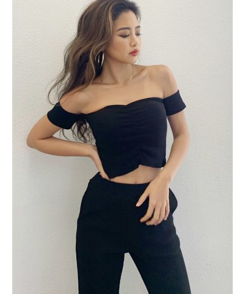 GYDA（ジェイダ）の「オフショルワッフルビスチェ（キャミソール・レディース・ブラック/カーキ/ボルドー・FREE）」の4枚目の写真