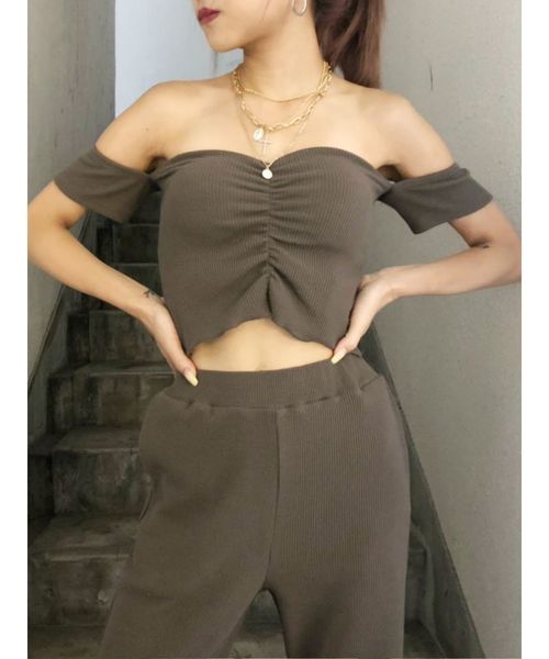 GYDA（ジェイダ）の「オフショルワッフルビスチェ（キャミソール・レディース・ブラック/カーキ/ボルドー・FREE）」の9枚目の写真