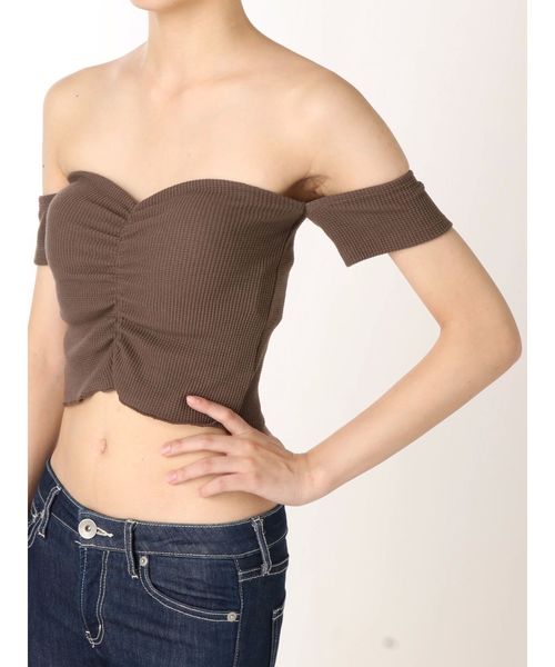GYDA（ジェイダ）の「オフショルワッフルビスチェ（キャミソール・レディース・ブラック/カーキ/ボルドー・FREE）」の17枚目の写真
