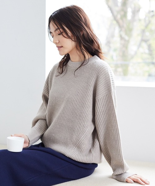 AMERICAN HOLIC（アメリカンホリック）の「クルーネック片畦ニットプルオーバー ＊（ニット/セーター・レディース・グレー系その他2/ブラウン/ネイビー/ベージュ系その他2/アイボリー・L/M）」の4枚目の写真