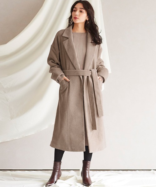 Pierrot(ピエロ)の「ウール混ガウン風ロングコート(その他アウター)」|ブラウン系その他