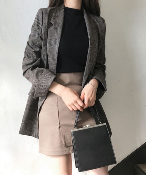 Bifrost(ビフレスト)の「チェックテーラード ロングジャケット(テーラードジャケット・レディース・ブラウン/グレー/グレー系その他/ブラウン系その他/ライトブラウン・FREE)」の7枚目の写真