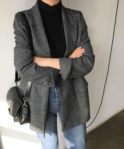 Bifrost(ビフレスト)の「チェックテーラード ロングジャケット(テーラードジャケット・レディース・ブラウン/グレー/グレー系その他/ブラウン系その他/ライトブラウン・FREE)」の6枚目の写真