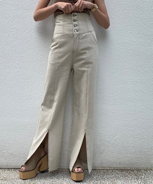 ENVYM(アンビー)の「ステッチハイウエストPT(その他パンツ・レディース・ブラック/ベージュ・S/M)」の1枚目の写真