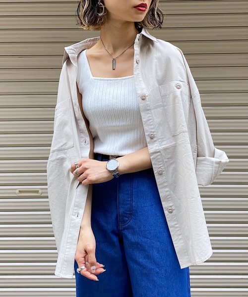 PAGEBOY（ページボーイ）の「コットンレーヨンサファリシャツ（シャツ/ブラウス・レディース・カーキ/ブラック/オフホワイト/グレイッシュベージュ・FREE）」の3枚目の写真