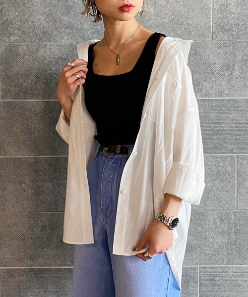 PAGEBOY（ページボーイ）の「コットンレーヨンサファリシャツ（シャツ/ブラウス・レディース・カーキ/ブラック/オフホワイト/グレイッシュベージュ・FREE）」の5枚目の写真