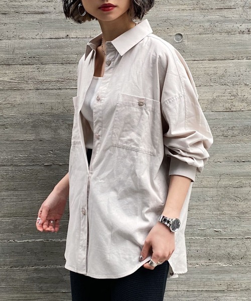 PAGEBOY（ページボーイ）の「コットンレーヨンサファリシャツ（シャツ/ブラウス・レディース・カーキ/ブラック/オフホワイト/グレイッシュベージュ・FREE）」の11枚目の写真