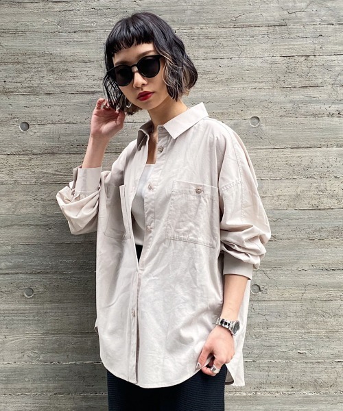 PAGEBOY（ページボーイ）の「コットンレーヨンサファリシャツ（シャツ/ブラウス・レディース・カーキ/ブラック/オフホワイト/グレイッシュベージュ・FREE）」の12枚目の写真