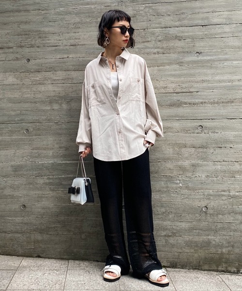 PAGEBOY（ページボーイ）の「コットンレーヨンサファリシャツ（シャツ/ブラウス・レディース・カーキ/ブラック/オフホワイト/グレイッシュベージュ・FREE）」の14枚目の写真