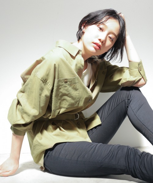 PAGEBOY（ページボーイ）の「コットンレーヨンサファリシャツ（シャツ/ブラウス・レディース・カーキ/ブラック/オフホワイト/グレイッシュベージュ・FREE）」の16枚目の写真