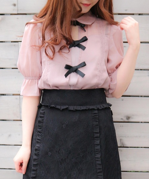 ROJITA(ロジータ)の「フロントスリットリボンシアーブラウス(シャツ/ブラウス・レディース・ブラック/ベージュ/ピンク・FREE)」の13枚目の写真