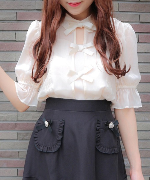 ROJITA(ロジータ)の「フロントスリットリボンシアーブラウス(シャツ/ブラウス・レディース・ブラック/ベージュ/ピンク・FREE)」の17枚目の写真