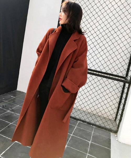 STYLEBLOCK（スタイルブロック）の「ウール調チェスターコート（チェスターコート・レディース・グリーン/キャメル/オレンジ系その他/ブラック・S/XXL/L/M/XL）」の4枚目の写真