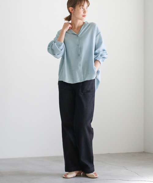 select MOCA(セレクトモカ)の「2021 SS ノーカラーワッシャーデザインシャツ(シャツ/ブラウス・レディース・ホワイト/ブルー/サーモンピンク・FREE)」の10枚目の写真