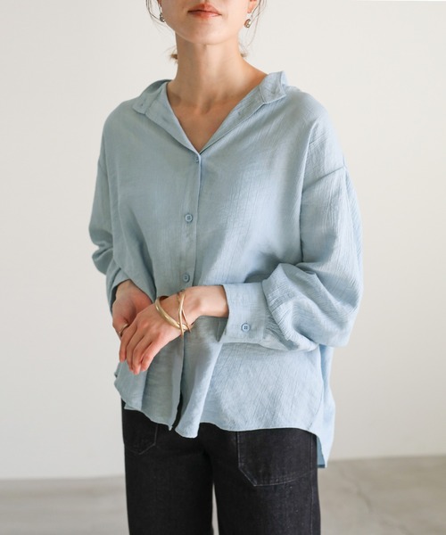 select MOCA(セレクトモカ)の「2021 SS ノーカラーワッシャーデザインシャツ(シャツ/ブラウス・レディース・ホワイト/ブルー/サーモンピンク・FREE)」の11枚目の写真