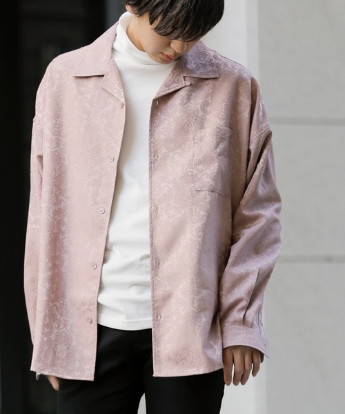 Beno（ビーノ）の「ダマスク柄 サテンジャガード ドルマンシルエット ワイド シャツ（シャツ/ブラウス・メンズ・ライトグレー/ブラック/オフホワイト/スモークピンク/グリーン/ワイン・M/L）」の22枚目の写真