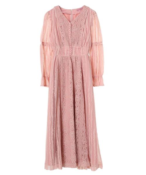 Maison de FLEUR 総レース切り替えドレス ロングワンピース　白 Maison de FLEUR 総レース切り替えドレス ロングワンピース 白