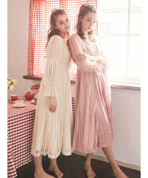 メゾンドフルール タグ付 総レース切り替えドレス　ワンピース　ピンク Maison de FLEUR（メゾンドフルール）の「総レース切り替え