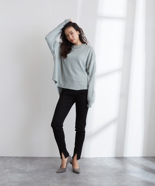 Wefst(ウェスト)の「【Wefst】ジャガード編み配色パイピングカットソー(Tシャツ/カットソー・レディース・ホワイト/ブラック/ブルー/グリーン系その他/ライトベージュ・FREE)」の7枚目の写真