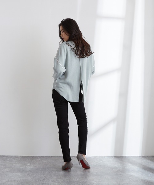 Wefst(ウェスト)の「【Wefst】ジャガード編み配色パイピングカットソー(Tシャツ/カットソー・レディース・ホワイト/ブラック/ブルー/グリーン系その他/ライトベージュ・FREE)」の13枚目の写真