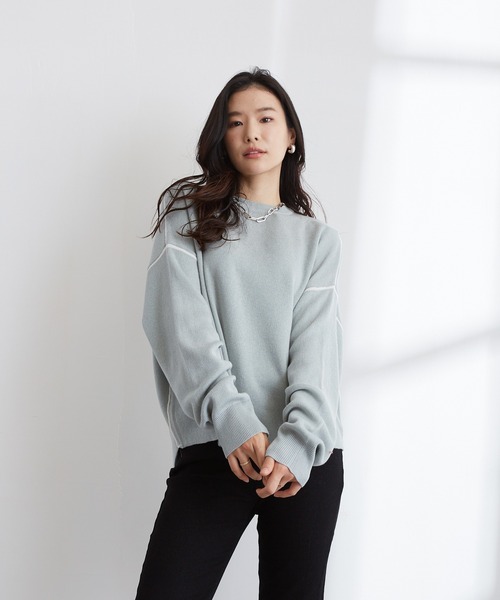 Wefst(ウェスト)の「【Wefst】ジャガード編み配色パイピングカットソー(Tシャツ/カットソー・レディース・ホワイト/ブラック/ブルー/グリーン系その他/ライトベージュ・FREE)」の20枚目の写真