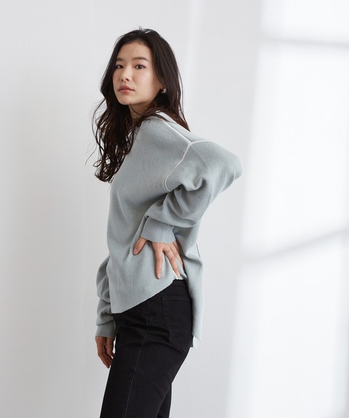 Wefst(ウェスト)の「【Wefst】ジャガード編み配色パイピングカットソー(Tシャツ/カットソー・レディース・ホワイト/ブラック/ブルー/グリーン系その他/ライトベージュ・FREE)」の8枚目の写真