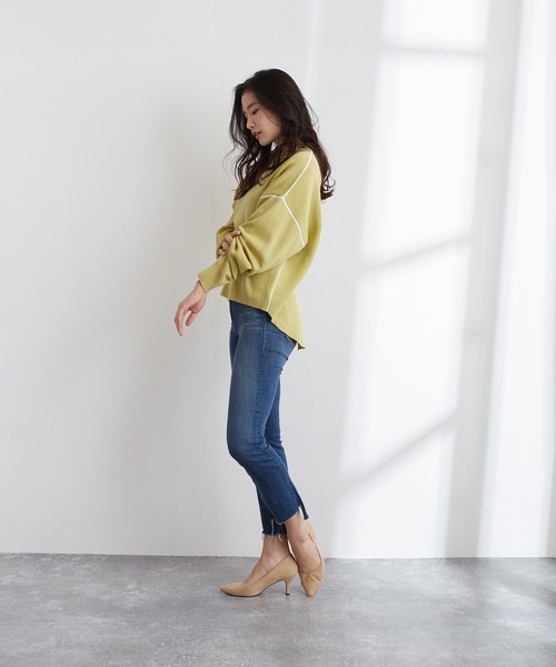 Wefst(ウェスト)の「【Wefst】ジャガード編み配色パイピングカットソー(Tシャツ/カットソー・レディース・ホワイト/ブラック/ブルー/グリーン系その他/ライトベージュ・FREE)」の21枚目の写真