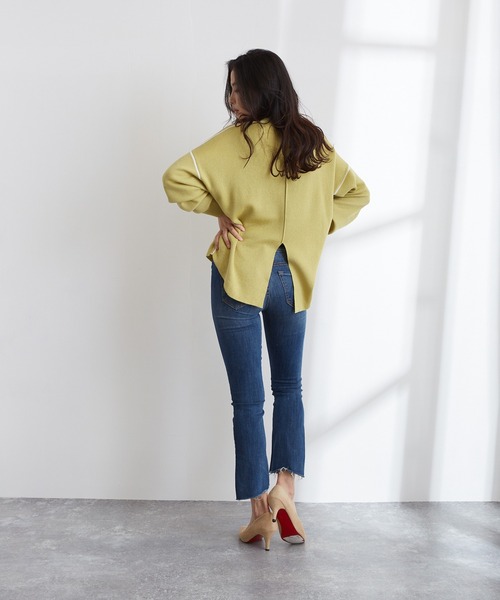 Wefst(ウェスト)の「【Wefst】ジャガード編み配色パイピングカットソー(Tシャツ/カットソー・レディース・ホワイト/ブラック/ブルー/グリーン系その他/ライトベージュ・FREE)」の9枚目の写真