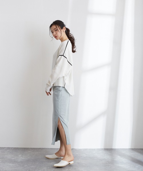 Wefst(ウェスト)の「【Wefst】ジャガード編み配色パイピングカットソー(Tシャツ/カットソー・レディース・ホワイト/ブラック/ブルー/グリーン系その他/ライトベージュ・FREE)」の10枚目の写真