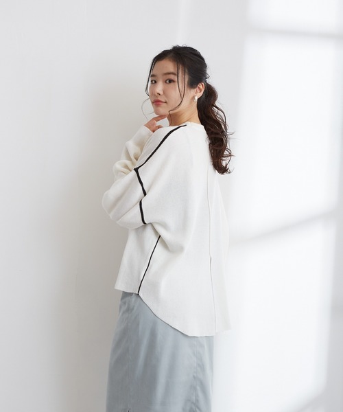 Wefst(ウェスト)の「【Wefst】ジャガード編み配色パイピングカットソー(Tシャツ/カットソー・レディース・ホワイト/ブラック/ブルー/グリーン系その他/ライトベージュ・FREE)」の11枚目の写真