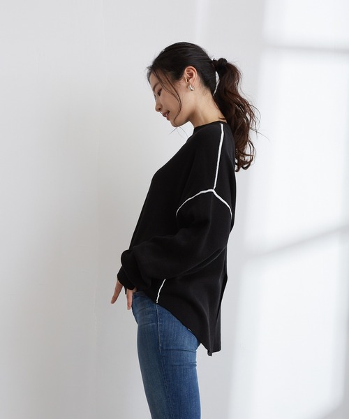 Wefst(ウェスト)の「【Wefst】ジャガード編み配色パイピングカットソー(Tシャツ/カットソー・レディース・ホワイト/ブラック/ブルー/グリーン系その他/ライトベージュ・FREE)」の12枚目の写真