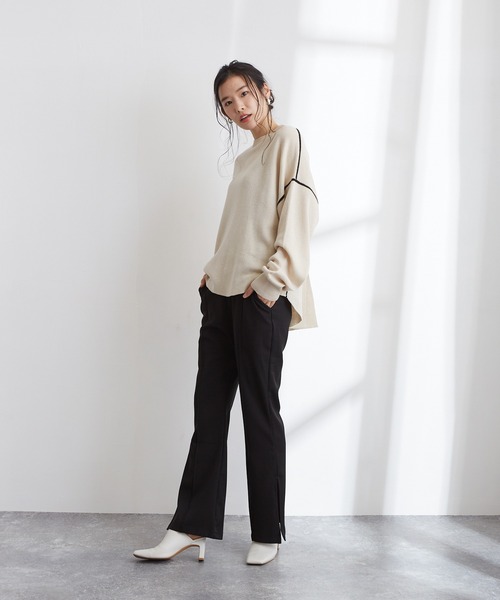 Wefst(ウェスト)の「【Wefst】ジャガード編み配色パイピングカットソー(Tシャツ/カットソー・レディース・ホワイト/ブラック/ブルー/グリーン系その他/ライトベージュ・FREE)」の18枚目の写真