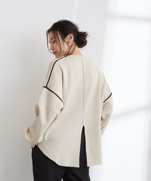 Wefst(ウェスト)の「【Wefst】ジャガード編み配色パイピングカットソー(Tシャツ/カットソー・レディース・ホワイト/ブラック/ブルー/グリーン系その他/ライトベージュ・FREE)」の19枚目の写真