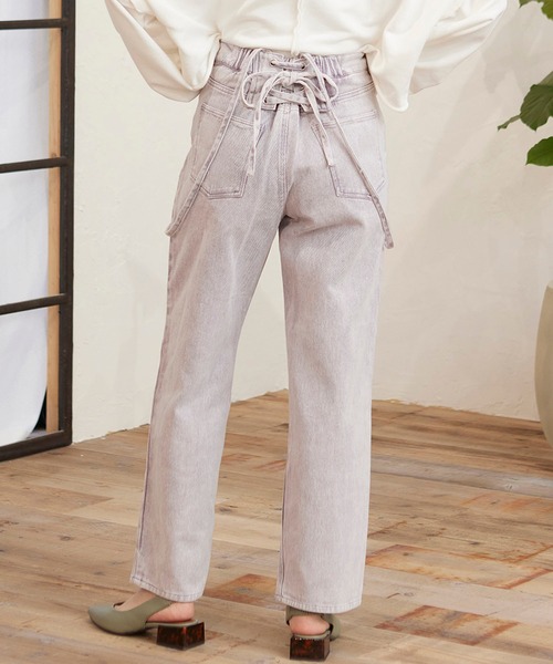 MATCH&more(マッチアンドモア)の「デニムレースアップパンツ(デニムパンツ・レディース・ブラック/パープル/ネイビー/ブルー/オフホワイト・FREE)」の5枚目の写真