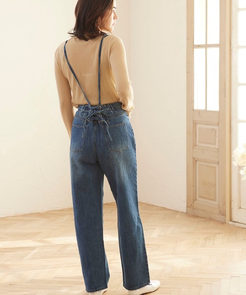 MATCH&more(マッチアンドモア)の「デニムレースアップパンツ(デニムパンツ・レディース・ブラック/パープル/ネイビー/ブルー/オフホワイト・FREE)」の4枚目の写真