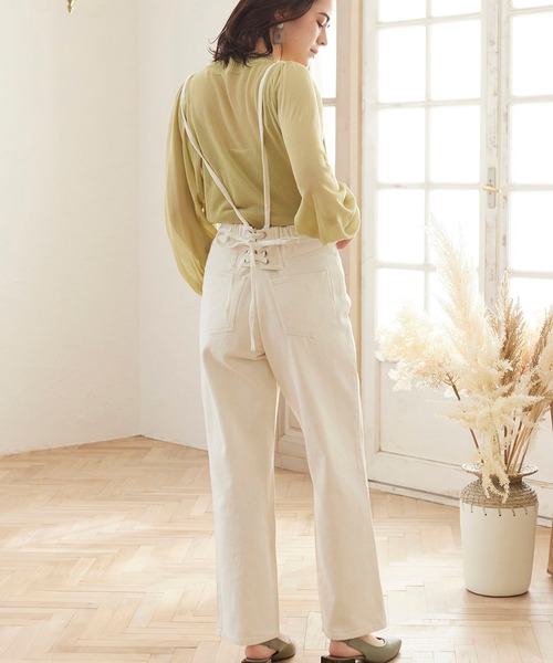 MATCH&more(マッチアンドモア)の「デニムレースアップパンツ(デニムパンツ・レディース・ブラック/パープル/ネイビー/ブルー/オフホワイト・FREE)」の2枚目の写真