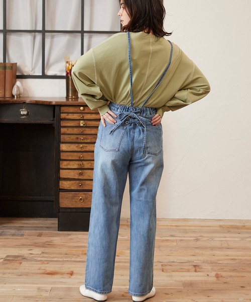 MATCH&more(マッチアンドモア)の「デニムレースアップパンツ(デニムパンツ・レディース・ブラック/パープル/ネイビー/ブルー/オフホワイト・FREE)」の6枚目の写真