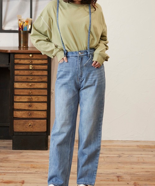 MATCH&more(マッチアンドモア)の「デニムレースアップパンツ(デニムパンツ・レディース・ブラック/パープル/ネイビー/ブルー/オフホワイト・FREE)」の7枚目の写真