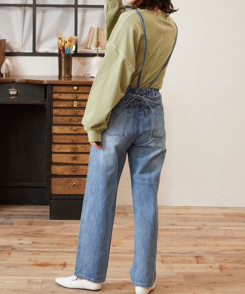 MATCH&more(マッチアンドモア)の「デニムレースアップパンツ(デニムパンツ・レディース・ブラック/パープル/ネイビー/ブルー/オフホワイト・FREE)」の9枚目の写真