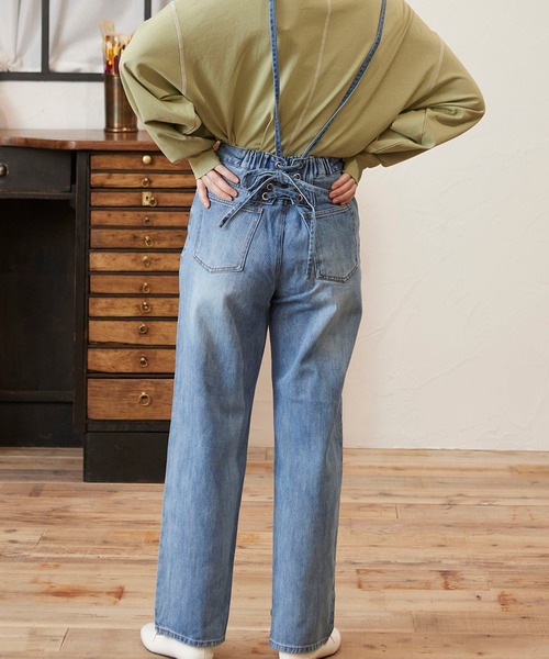 MATCH&more(マッチアンドモア)の「デニムレースアップパンツ(デニムパンツ・レディース・ブラック/パープル/ネイビー/ブルー/オフホワイト・FREE)」の10枚目の写真