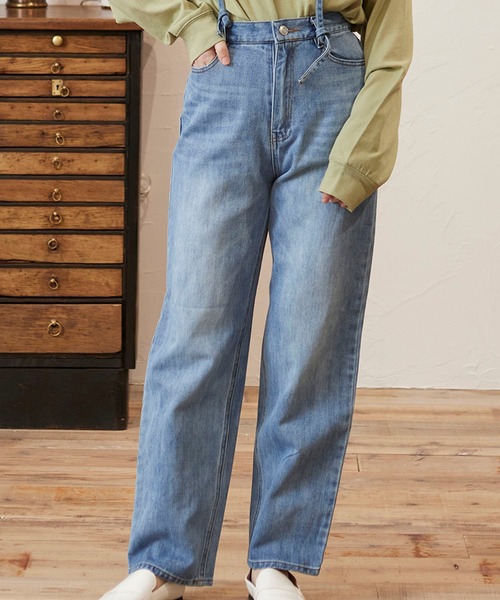 MATCH&more(マッチアンドモア)の「デニムレースアップパンツ(デニムパンツ・レディース・ブラック/パープル/ネイビー/ブルー/オフホワイト・FREE)」の11枚目の写真