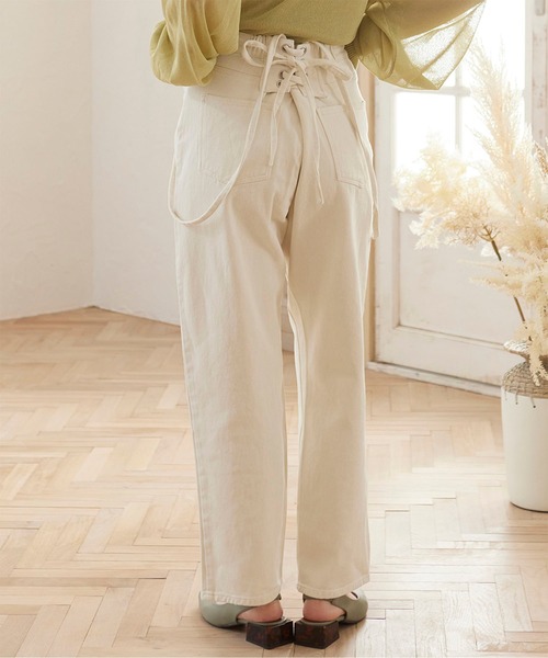 MATCH&more(マッチアンドモア)の「デニムレースアップパンツ(デニムパンツ・レディース・ブラック/パープル/ネイビー/ブルー/オフホワイト・FREE)」の12枚目の写真