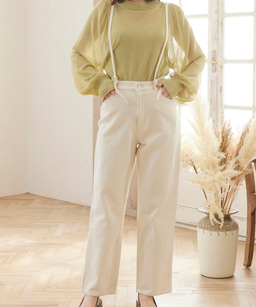 MATCH&more(マッチアンドモア)の「デニムレースアップパンツ(デニムパンツ・レディース・ブラック/パープル/ネイビー/ブルー/オフホワイト・FREE)」の13枚目の写真