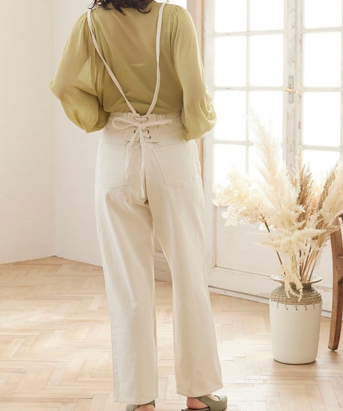 MATCH&more(マッチアンドモア)の「デニムレースアップパンツ(デニムパンツ・レディース・ブラック/パープル/ネイビー/ブルー/オフホワイト・FREE)」の15枚目の写真