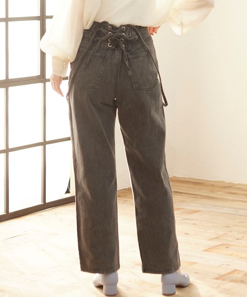 MATCH&more(マッチアンドモア)の「デニムレースアップパンツ(デニムパンツ・レディース・ブラック/パープル/ネイビー/ブルー/オフホワイト・FREE)」の16枚目の写真