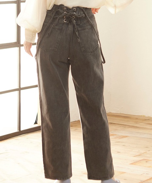 MATCH&more(マッチアンドモア)の「デニムレースアップパンツ(デニムパンツ・レディース・ブラック/パープル/ネイビー/ブルー/オフホワイト・FREE)」の18枚目の写真