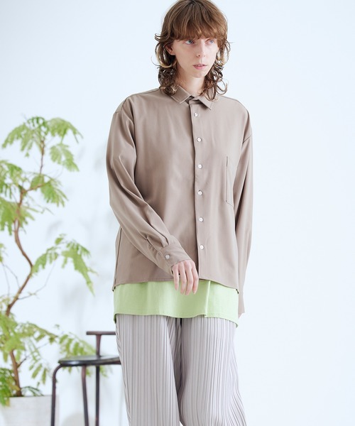 ENDER PRODUCTS（エンダープロダクツ）の「ブライトポプリン オーバースクエア レギュラーカラー シャツ【ENDER PRODUCTS/エンダープロダクツ】（シャツ/ブラウス・メンズ・ブラック/グリーン系その他/ベージュ系その他/キナリ/ベージュ・L/M）」の3枚目の写真