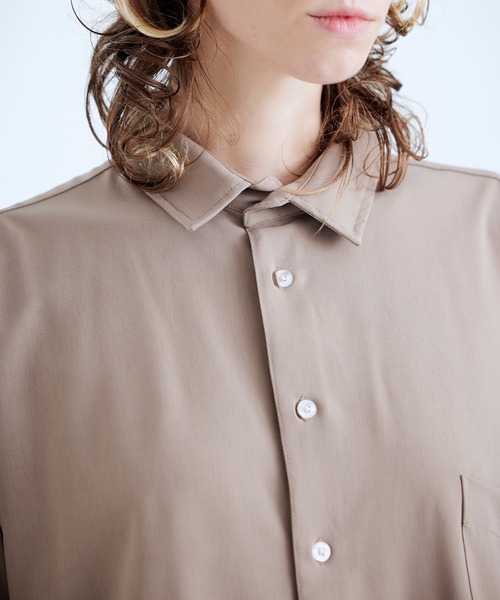 ENDER PRODUCTS（エンダープロダクツ）の「ブライトポプリン オーバースクエア レギュラーカラー シャツ【ENDER PRODUCTS/エンダープロダクツ】（シャツ/ブラウス・メンズ・ブラック/グリーン系その他/ベージュ系その他/キナリ/ベージュ・L/M）」の20枚目の写真